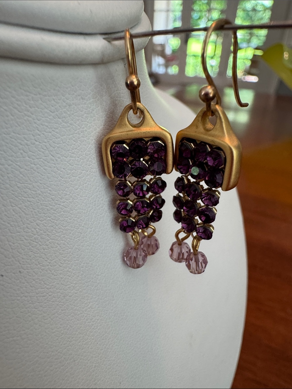 Gold-Tone Purple Crystal Drop Earrings - Women's Jewelry